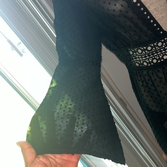 AOLRO Women's Sexy Swiss Polka Dot Chiffon Swimsuit Coverup Long Flare Sleeve - Picture 3 of 10